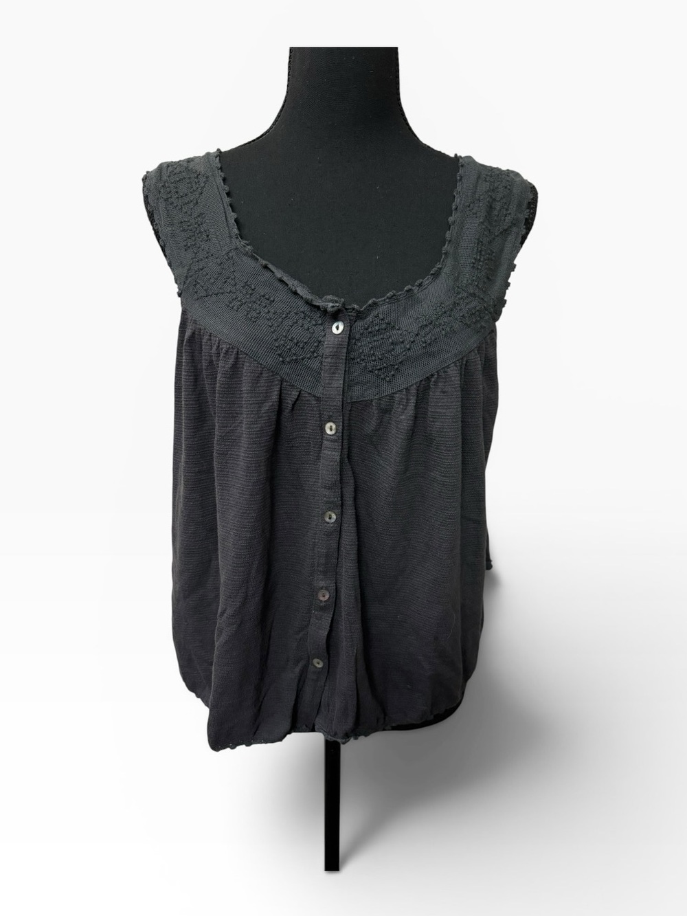 Lucky Brand Dark Gray Crochet Lace Boho Sleeveless Tank Top Large